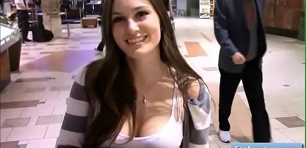  Amazing horny natural big boobed brunette teen amateur Summer gets naughty and reveal her big boobs in public